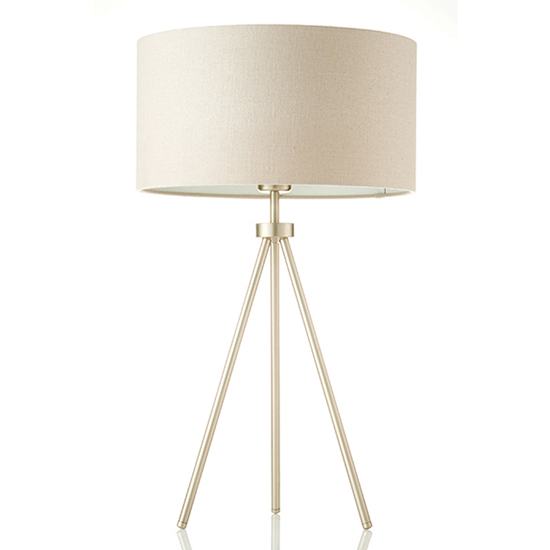 Tri Grey Linen Mix Fabric Shade Table Lamp In Matt Nickel