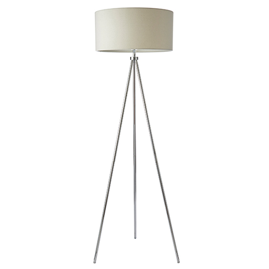 Tri Ivory Linen Mix Fabric Shade Floor Lamp In Polished Chrome_2