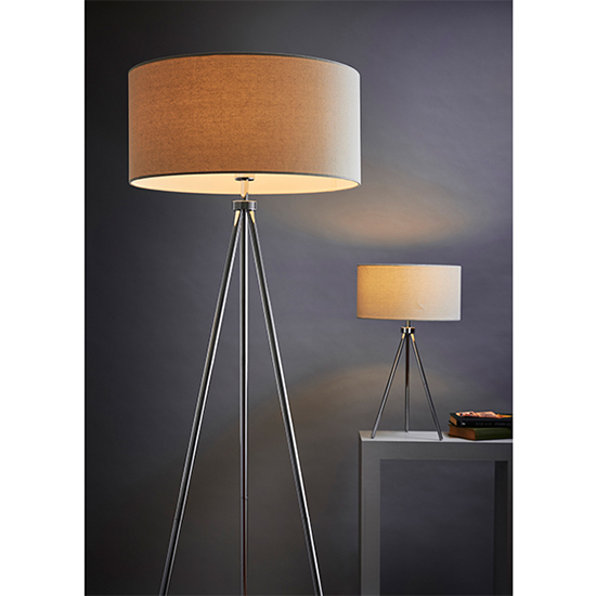 Tri Ivory Linen Mix Fabric Shade Floor Lamp In Polished Chrome