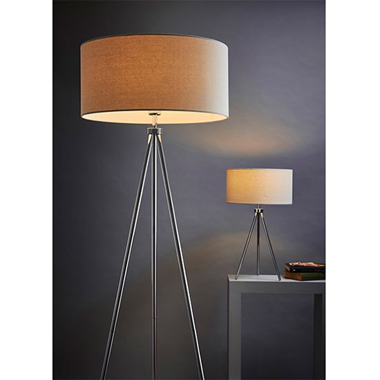 Tri Ivory Linen Mix Fabric Shade Table Lamp In Polished Chrome