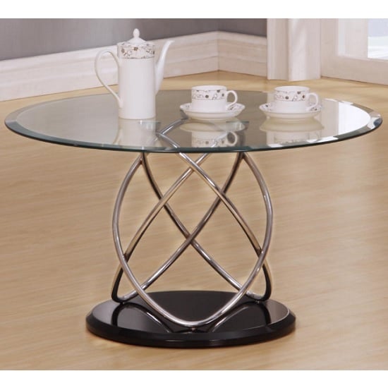 View Trias glass coffee table round in clear with black gloss base