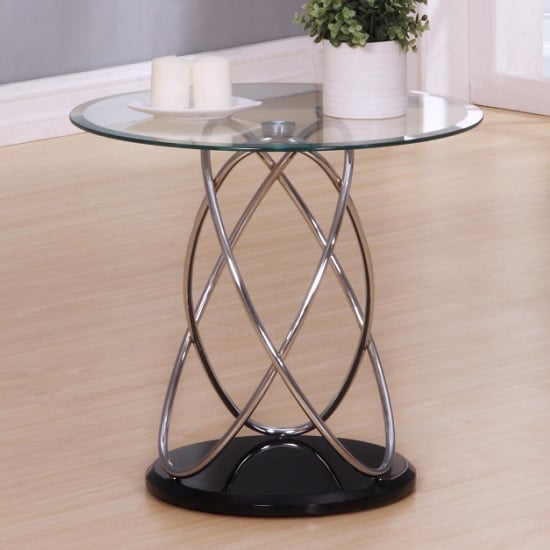 Trias Glass Lamp Table Round In Clear With Black Gloss Base