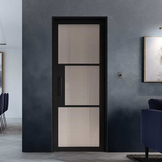 Product photograph of Tribeca Reeded Glazed 1981mm X 686mm Internal Door In Black from Furniture in Fashion