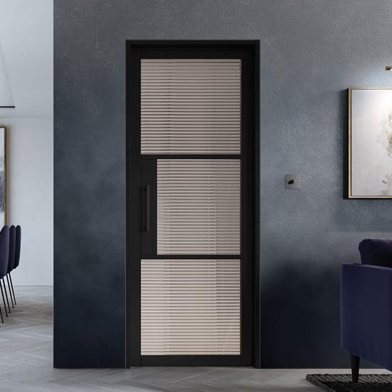 Product photograph of Tribeca Reeded Glazed 1981mm X 762mm Internal Door In Black from Furniture in Fashion