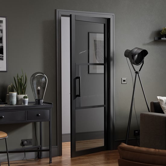 Product photograph of Tribeca Tinted Glazed 1981mm X 838mm Internal Door In Black from Furniture in Fashion