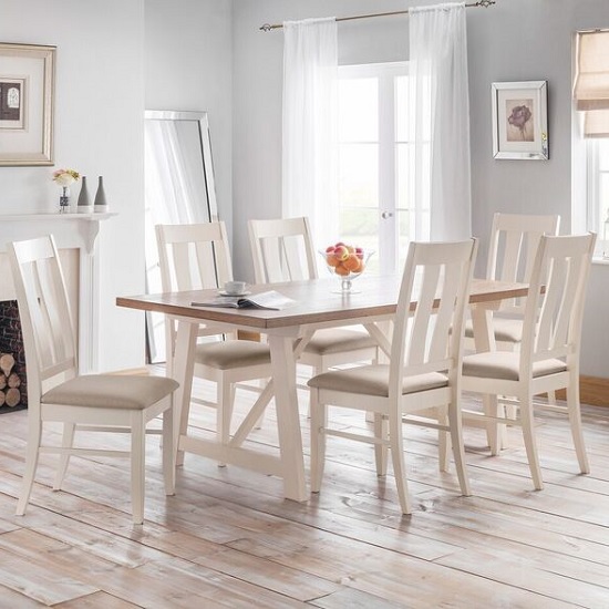 Photo of Palesa dining set in ivory oak and real oak with 6 chairs