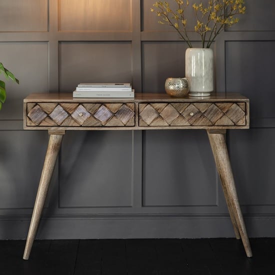 Tribute Contemporary Console Table In Burnt Wax With 2 Drawers