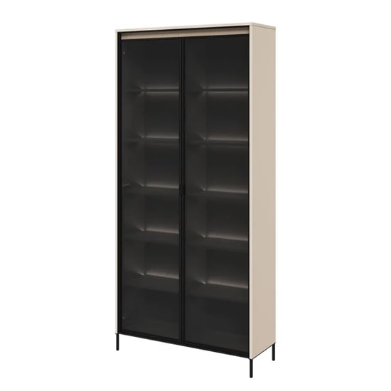 Trier Display Cabinet 2 Glass Doors In Beige With LED