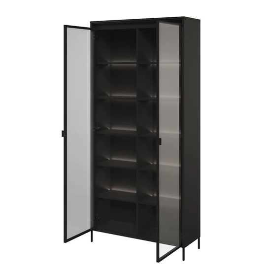 Trier Display Cabinet 2 Glass Doors In Matt Black With LED