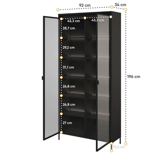 Trier Display Cabinet 2 Glass Doors In Matt Black With LED