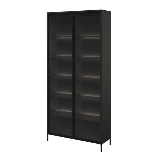 Product photograph of Trier Display Cabinet 2 Glass Doors In Matt Black With Led from Furniture in Fashion