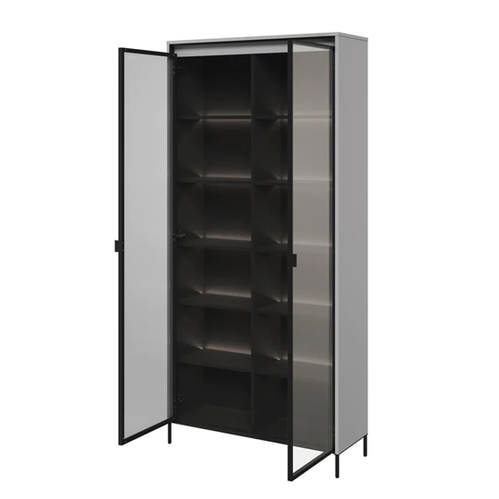 Trier Display Cabinet 2 Glass Doors In Matt Grey With LED