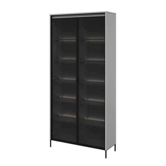 Product photograph of Trier Display Cabinet 2 Glass Doors In Matt Grey With Led from Furniture in Fashion