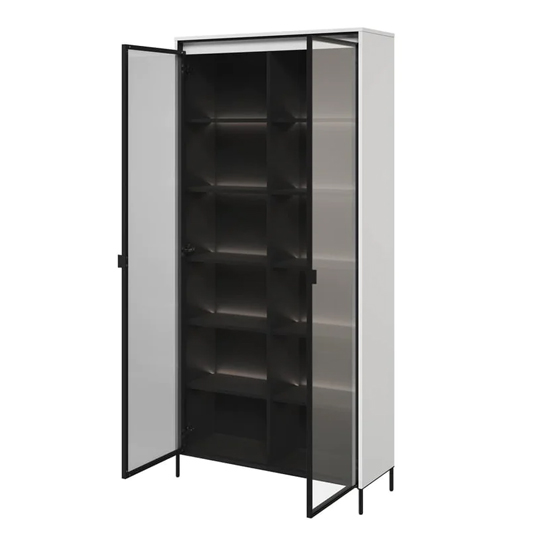Trier Display Cabinet 2 Glass Doors In Matt White With LED