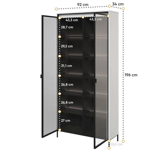 Trier Display Cabinet 2 Glass Doors In Matt White With LED