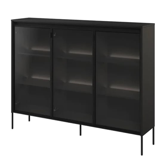 Trier Display Cabinet 3 Glass Doors In Matt Black With LED