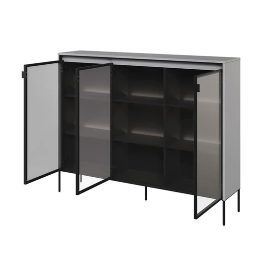 Trier Display Cabinet 3 Glass Doors In Matt Grey With LED