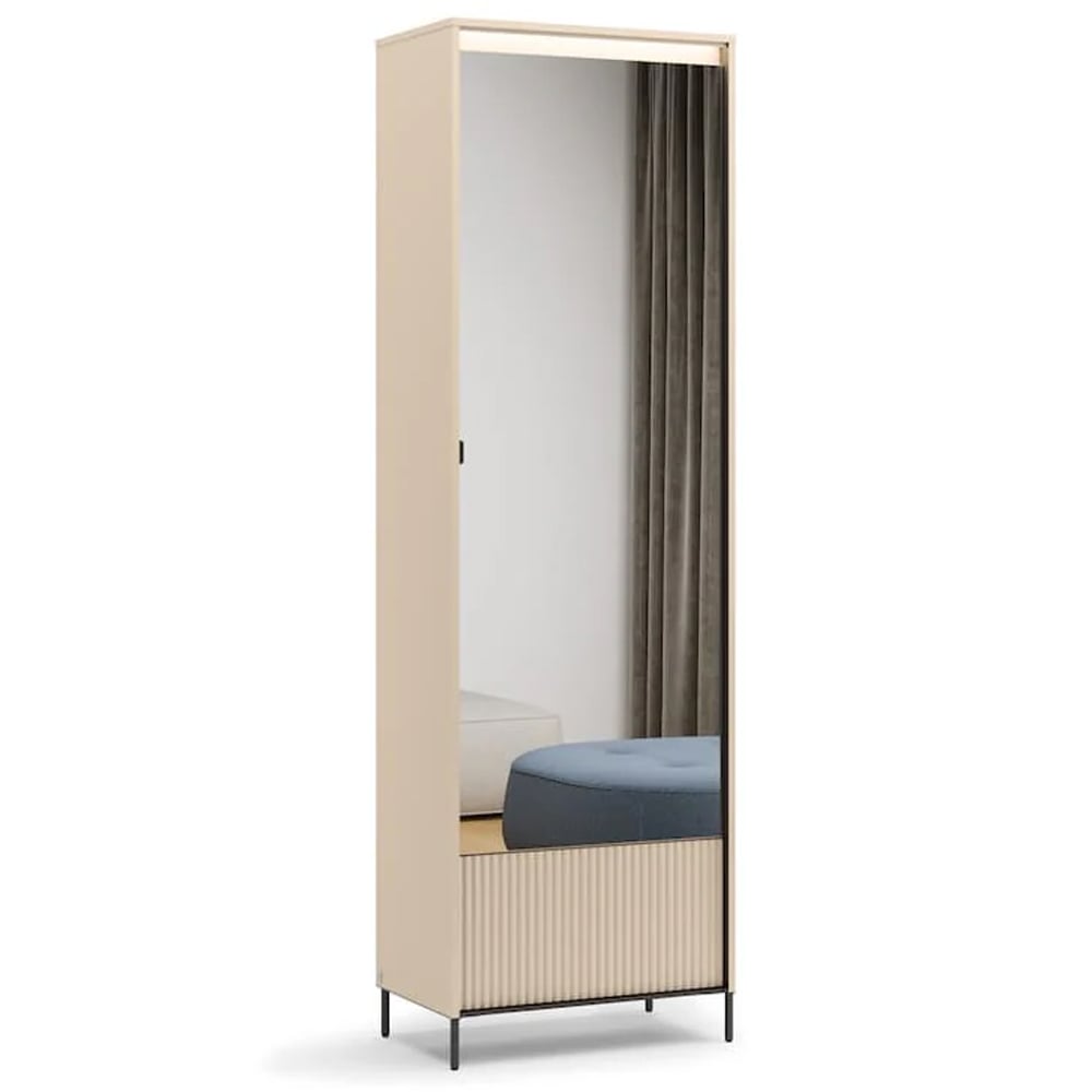 Trier Tall Wooden Hallway Cabinet With 2 Doors In Beige And LED