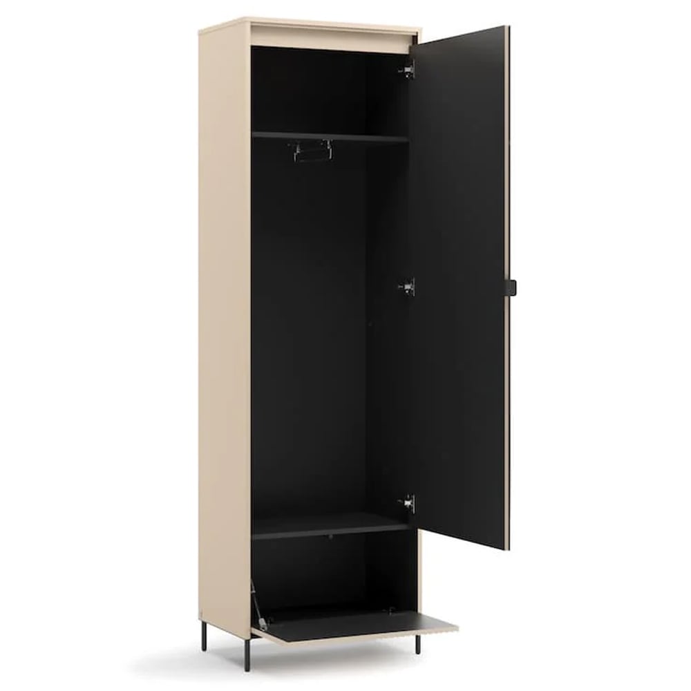 Trier Tall Wooden Hallway Cabinet With 2 Doors In Beige And LED