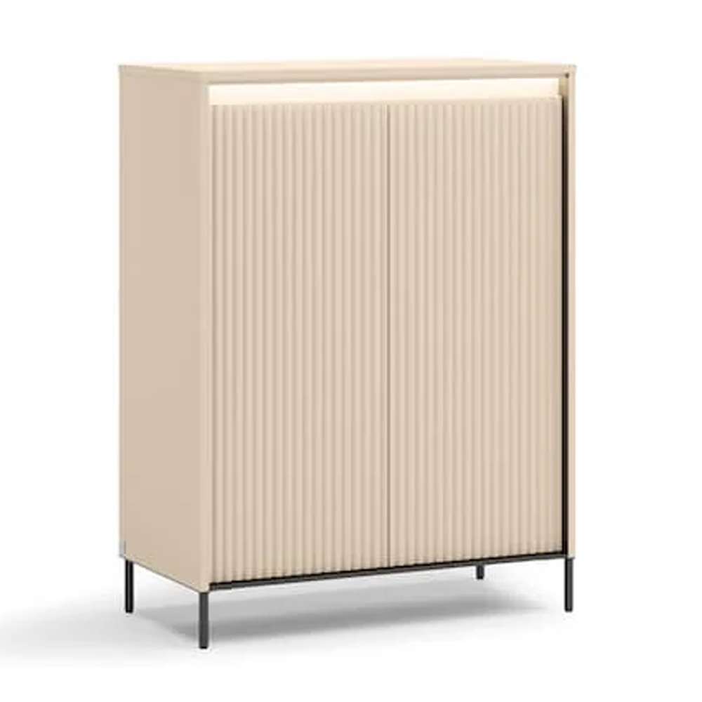 Trier Wide Wooden Hallway Cabinet With 2 Doors In Beige And LED