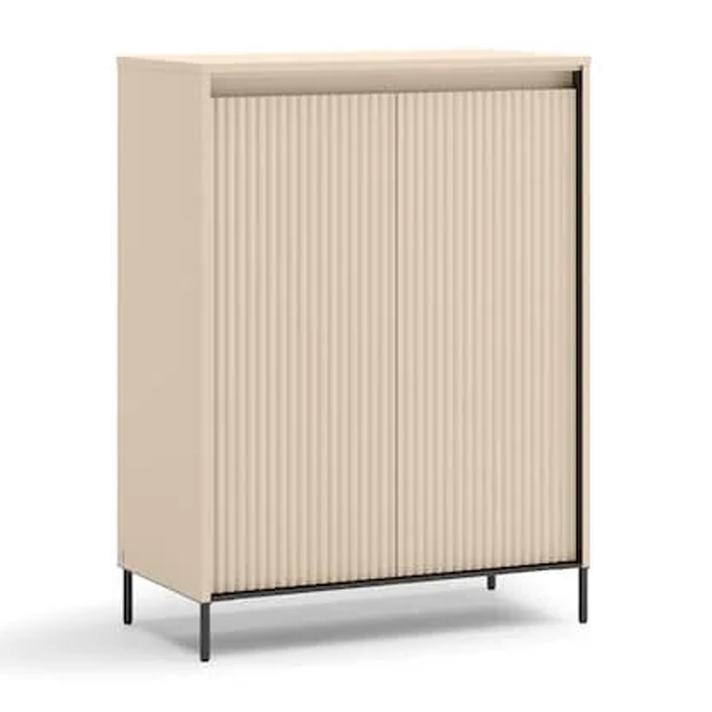 Trier Wide Wooden Hallway Cabinet With 2 Doors In Beige And LED