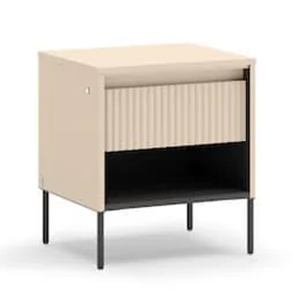 Trier Wooden Bedside Cabinet With 1 Drawer In Beige And LED