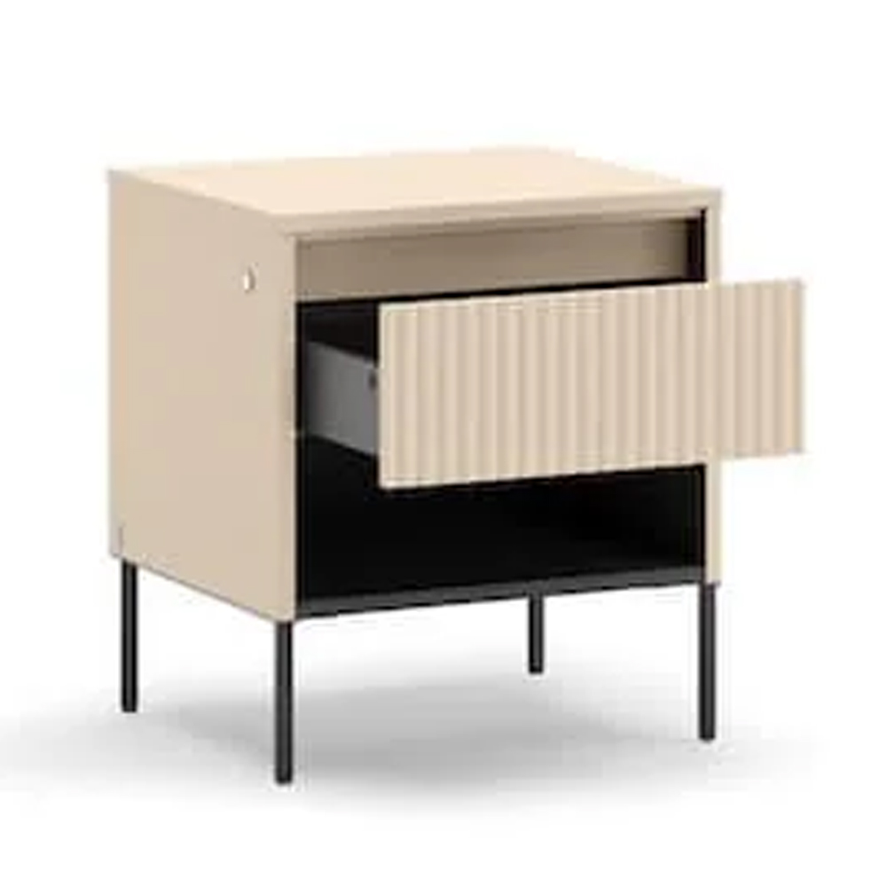 Trier Wooden Bedside Cabinet With 1 Drawer In Beige And LED