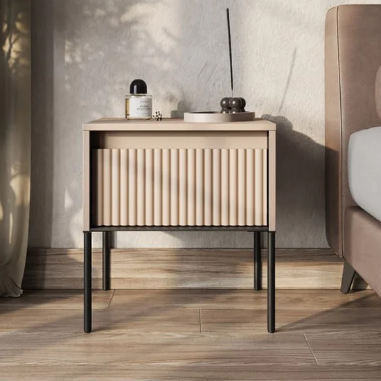 Read more about Trier wooden bedside cabinet with 1 drawer in beige