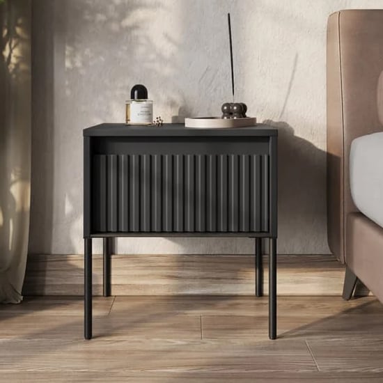 Read more about Trier wooden bedside cabinet with 1 drawer in matt black