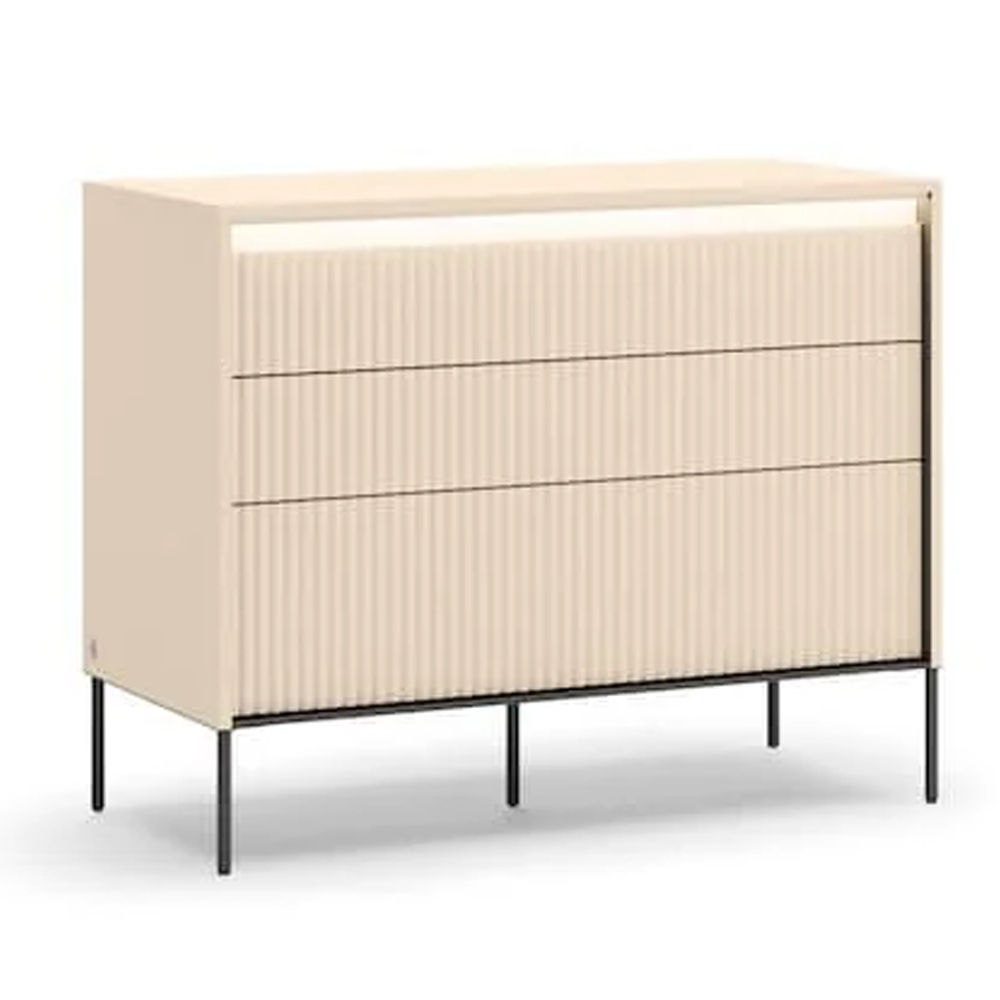 Trier Wooden Chest Of 3 Drawers In Beige And LED