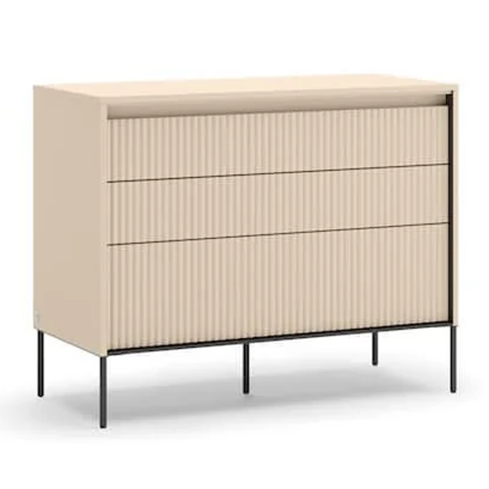Trier Wooden Chest Of 3 Drawers In Beige And LED