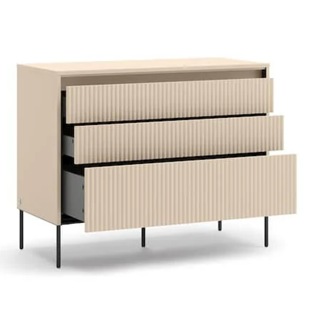 Trier Wooden Chest Of 3 Drawers In Beige And LED