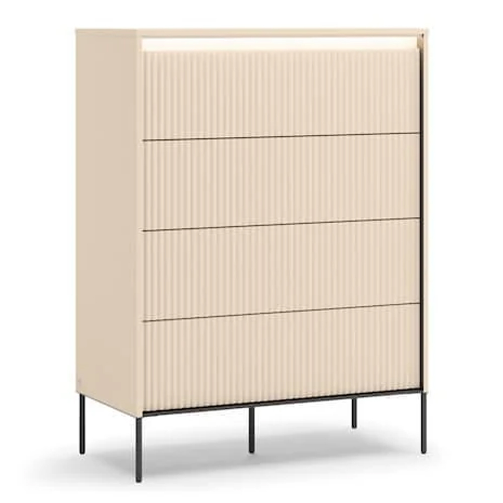 Trier Wooden Chest Of 4 Drawers In Beige And LED