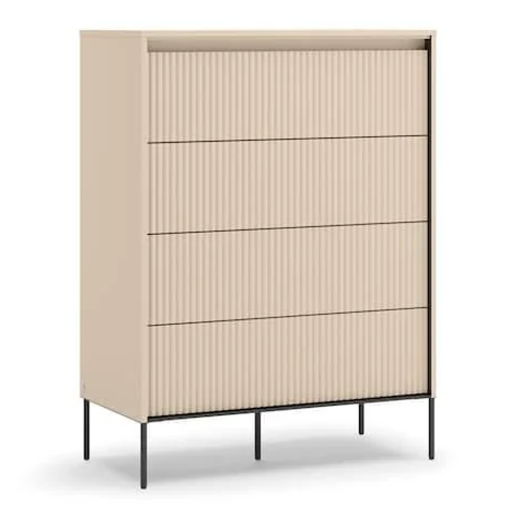 Trier Wooden Chest Of 4 Drawers In Beige And LED