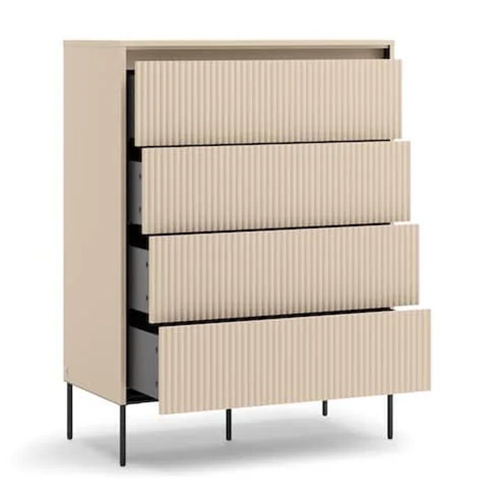 Trier Wooden Chest Of 4 Drawers In Beige And LED