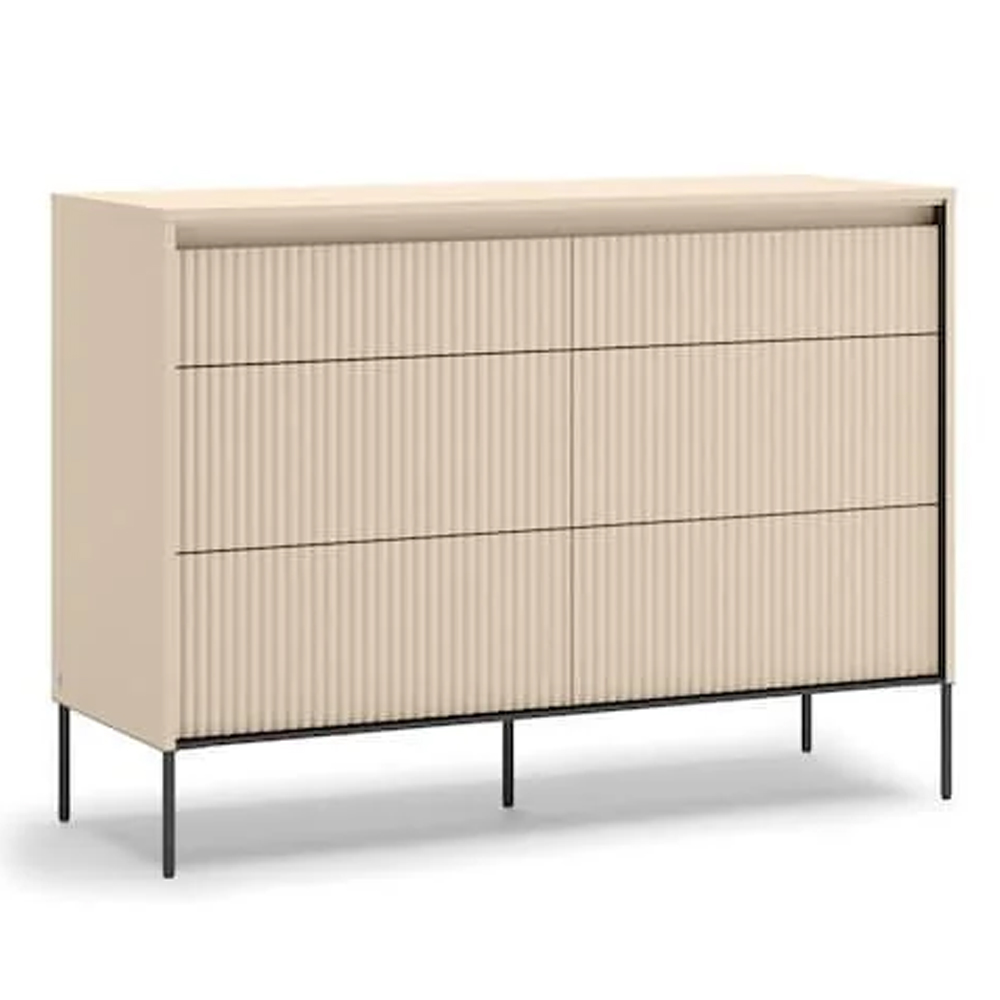Trier Wooden Chest Of 6 Drawers In Beige And LED