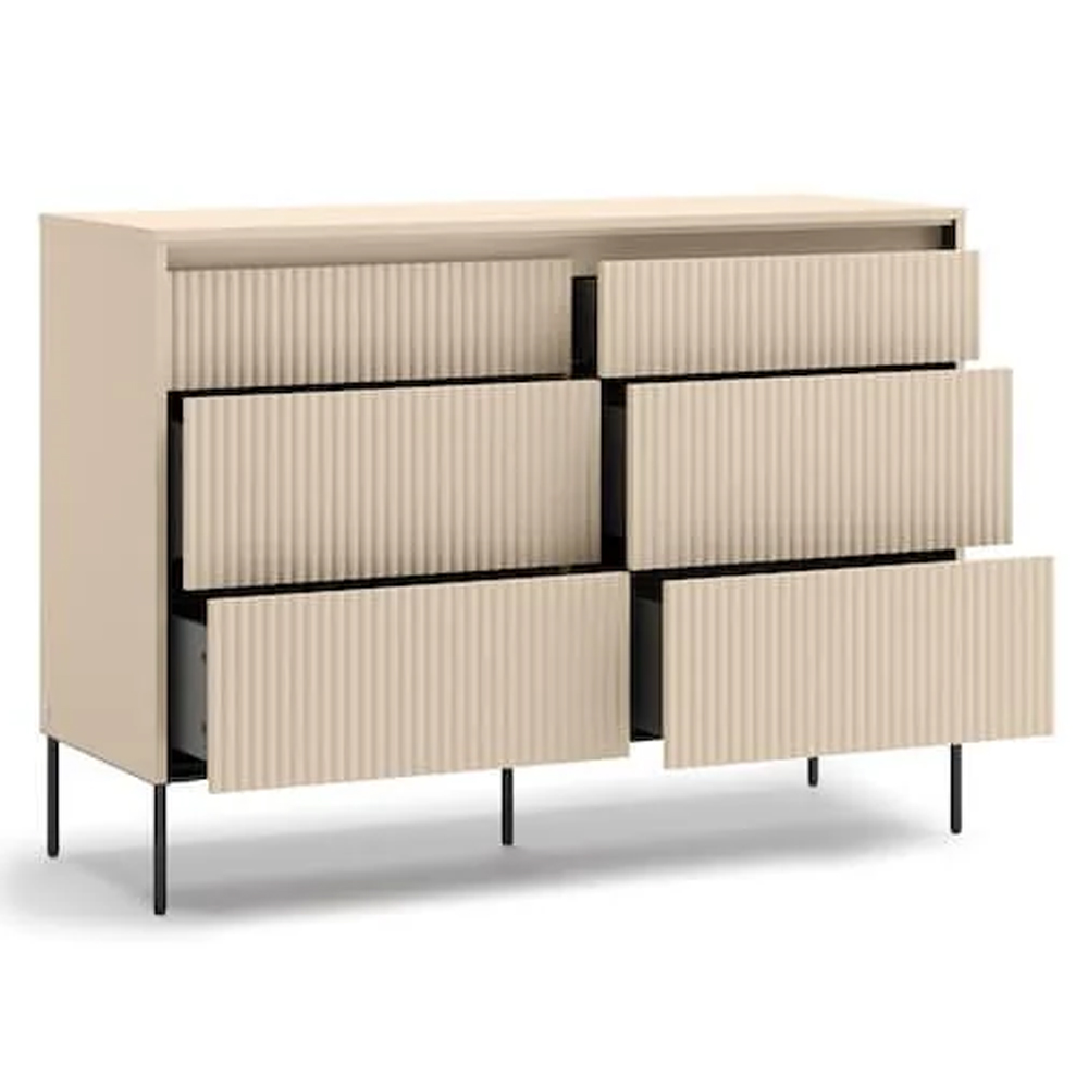 Trier Wooden Chest Of 6 Drawers In Beige And LED