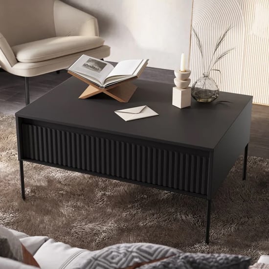 Product photograph of Trier Wooden Coffee Table With 1 Drawer In Matt Black from Furniture in Fashion