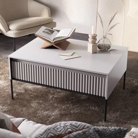 Product photograph of Trier Wooden Coffee Table With 1 Drawer In Matt White from Furniture in Fashion