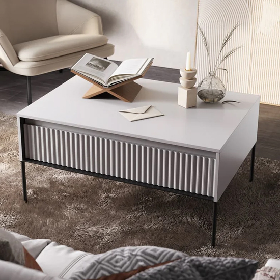 Read more about Trier wooden coffee table with 1 drawer in matt white