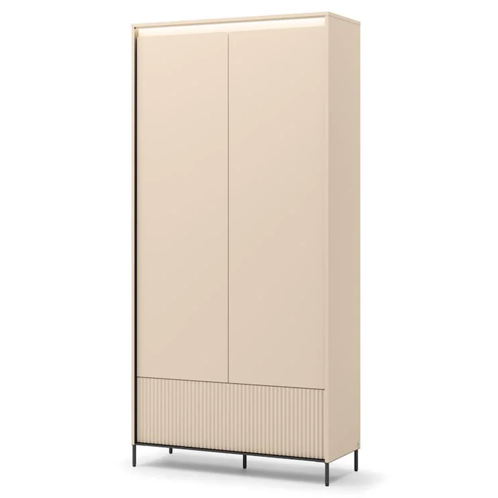 Trier Wooden Hallway Cabinet With 2 Doors 1 Drawer In Beige And LED