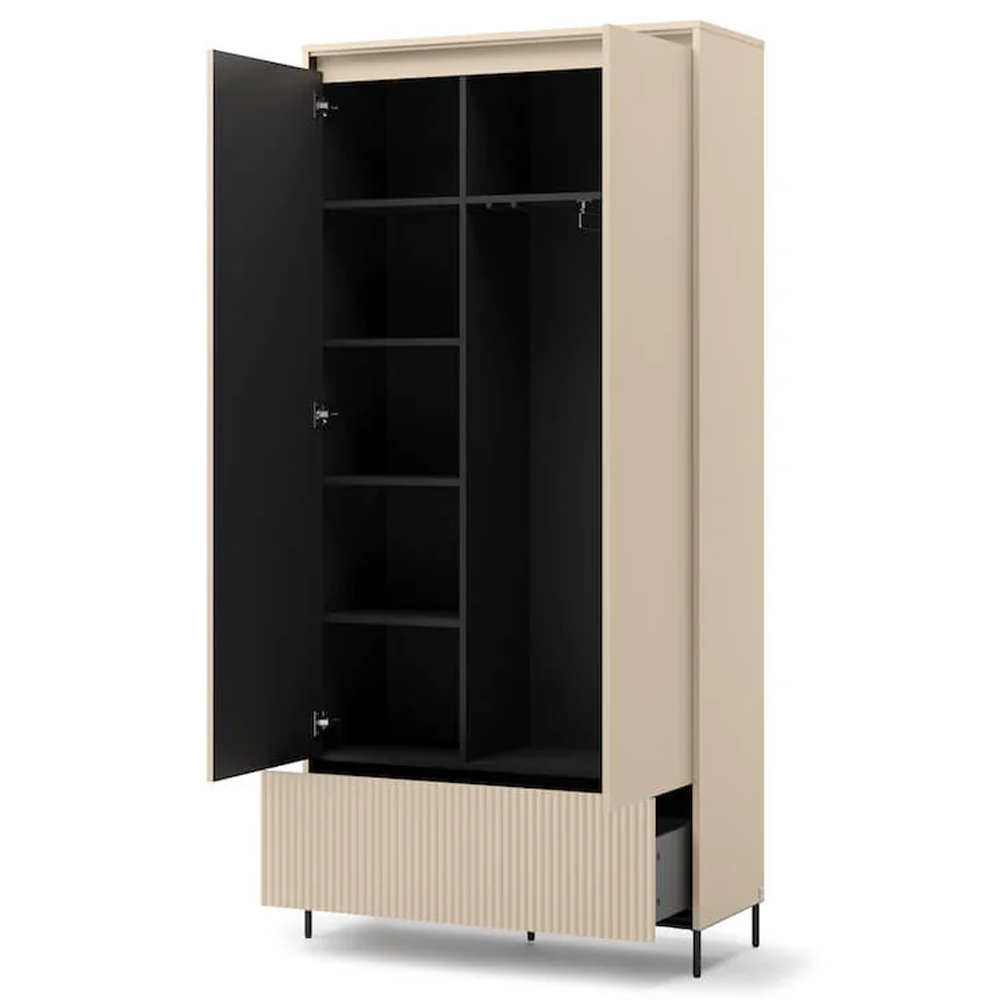 Trier Wooden Hallway Cabinet With 2 Doors 1 Drawer In Beige And LED