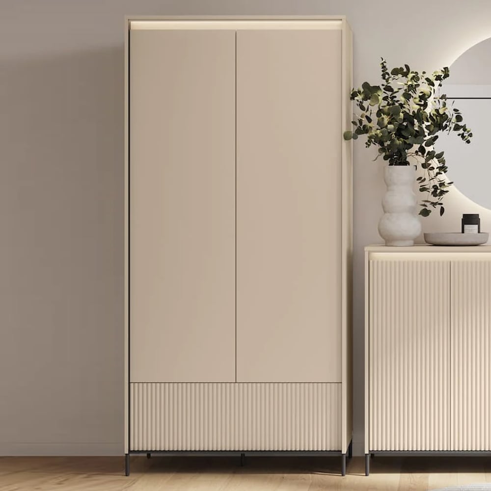 Trier Wooden Hallway Cabinet With 2 Doors 1 Drawer In Beige And LED