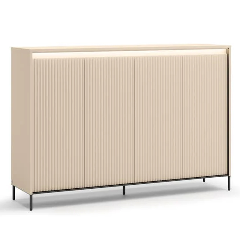 Trier Wooden Hallway Cabinet With 4 Doors In Beige And LED