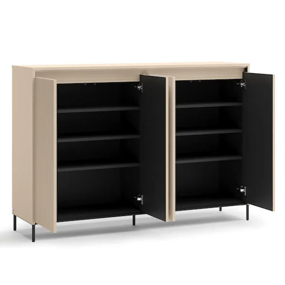 Trier Wooden Hallway Cabinet With 4 Doors In Beige And LED