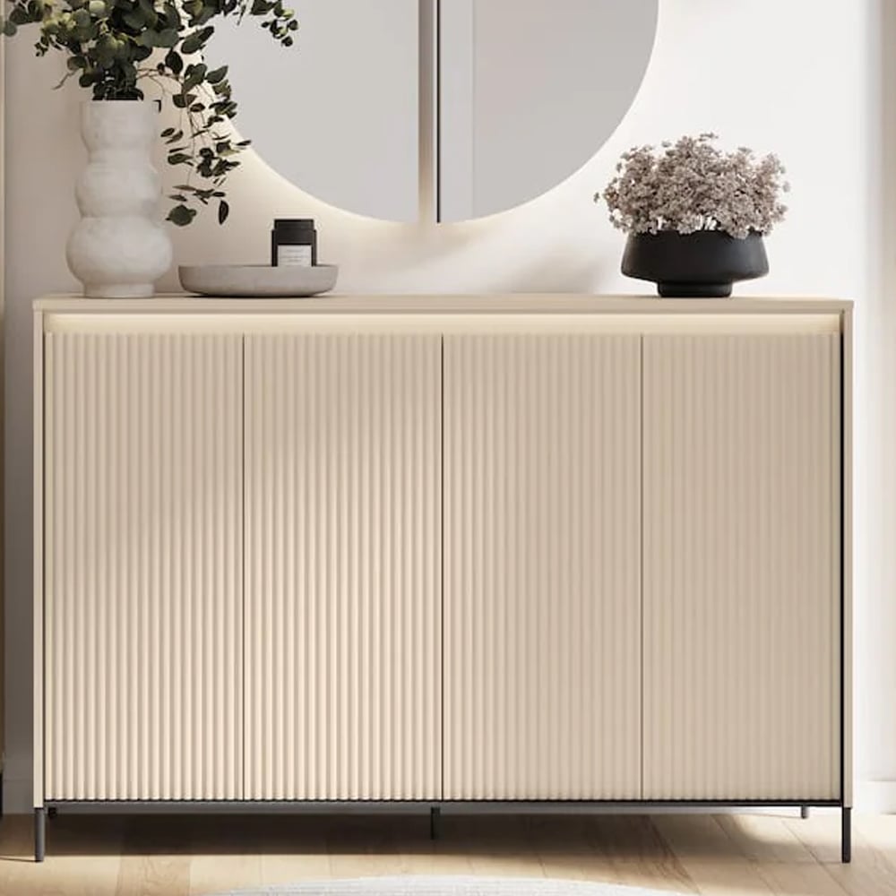Trier Wooden Hallway Cabinet With 4 Doors In Beige And LED
