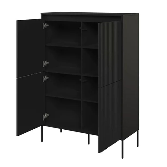 Trier Wooden Highboard With 4 Doors In Matt Black