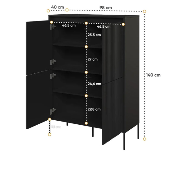 Trier Wooden Highboard With 4 Doors In Matt Black