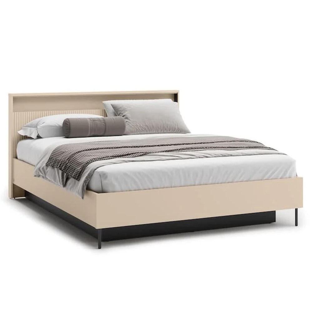 Trier Wooden Ottoman King Size Bed In Beige And LED