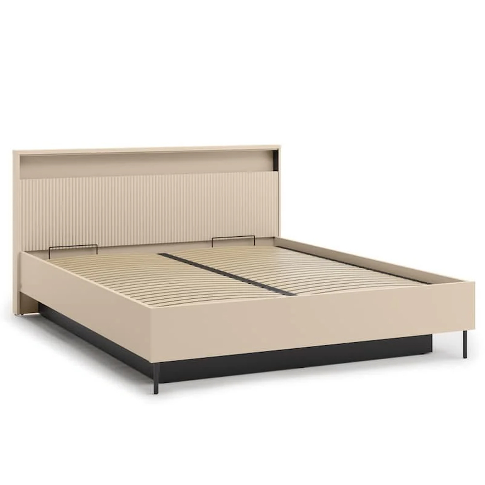 Trier Wooden Ottoman King Size Bed In Beige And LED